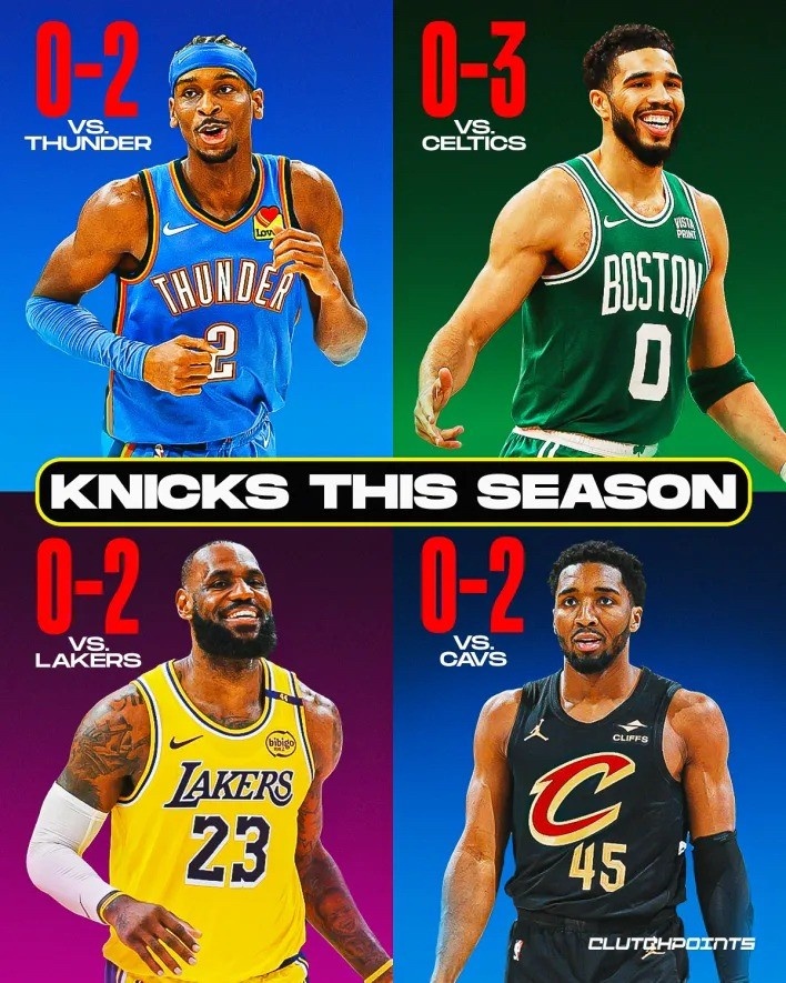 欺軟怕硬？尼克斯本季對聯(lián)盟前四騎士/雷霆/綠軍/湖人共0勝9負