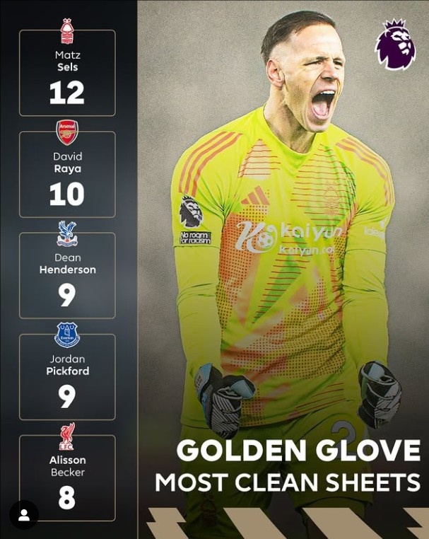 金手套之爭！英超零封場次榜：塞爾斯12場居首，領(lǐng)先拉亞2場