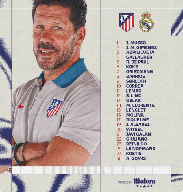 馬競VS皇馬大名單：格列茲曼、阿爾瓦雷斯領銜，德保羅出戰(zhàn)