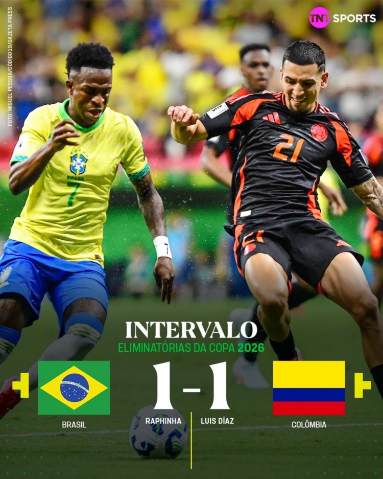 半場-拉菲尼亞點射維尼修斯造點迪亞斯扳平 巴西1-1哥倫比亞