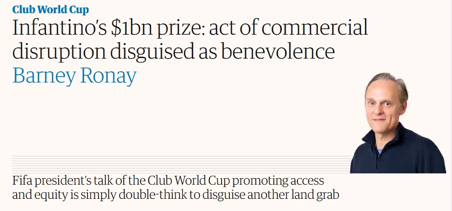 總獎(jiǎng)金10億刀?記者抨擊世俱杯：扭曲各國(guó)聯(lián)賽生態(tài)；破壞財(cái)政規(guī)則