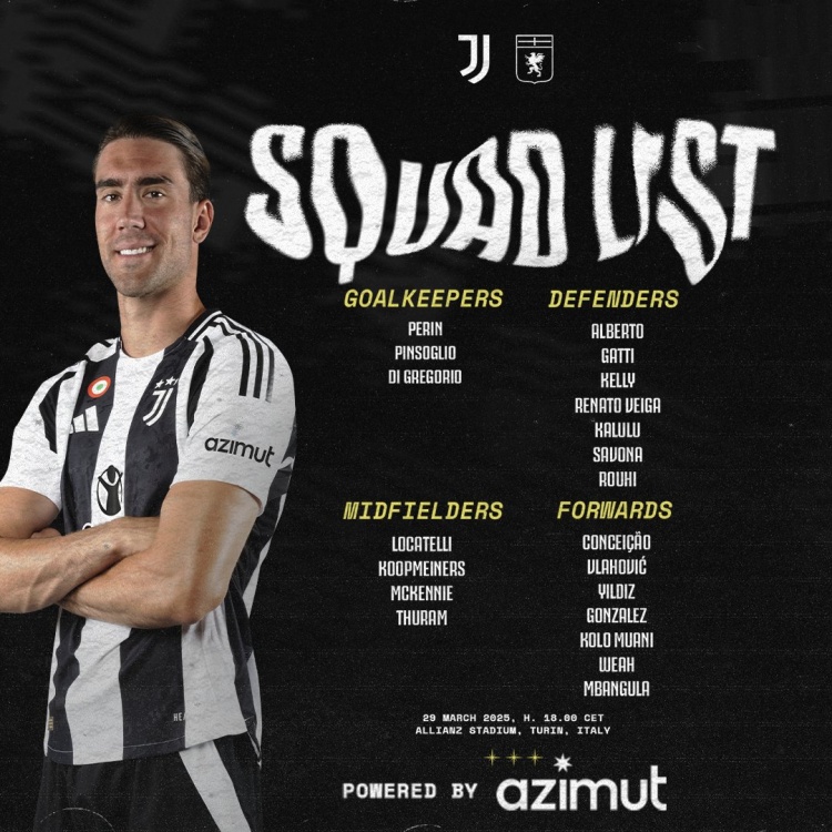 尤文對熱那亞名單：小孔塞桑、DV9在列，坎比亞索、D-路易斯缺席